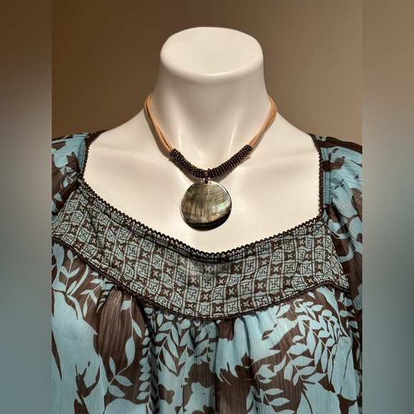 Lane Bryant Blue & Brown Sheer Floral Leave Print Square Neckline SZ  22…No Belt - Picture 4 of 13